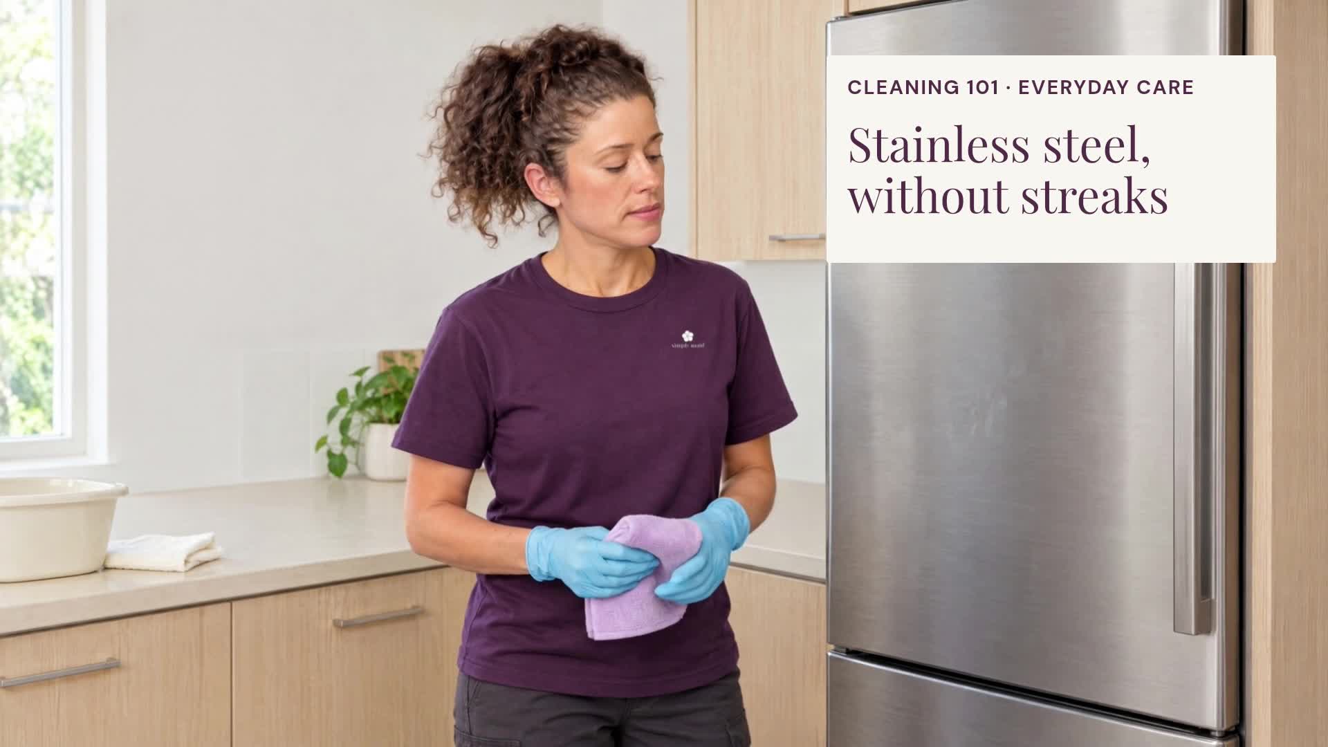 A gentle routine for stainless-steel appliance doors: check the finish, wipe with the grain, remove detergent residue and dry. Follow the appliance maker’s care instructions for coated finishes and stubborn marks.